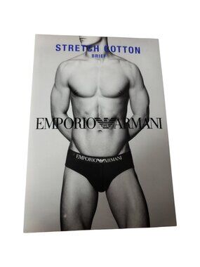 Emporio Armani Mens Stretch Briefs Fit Elastic Logo Waistband Black/White Medium